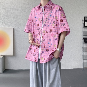 CS1141-特P35 控68 花衬衫男短袖夏季休闲薄款冰丝半袖宽松大码图片