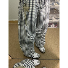 慵懒格子弯刀休闲裤子男女设计感星星挂饰阔腿直筒长裤LSA170-p48，男装休闲裤，星座1008