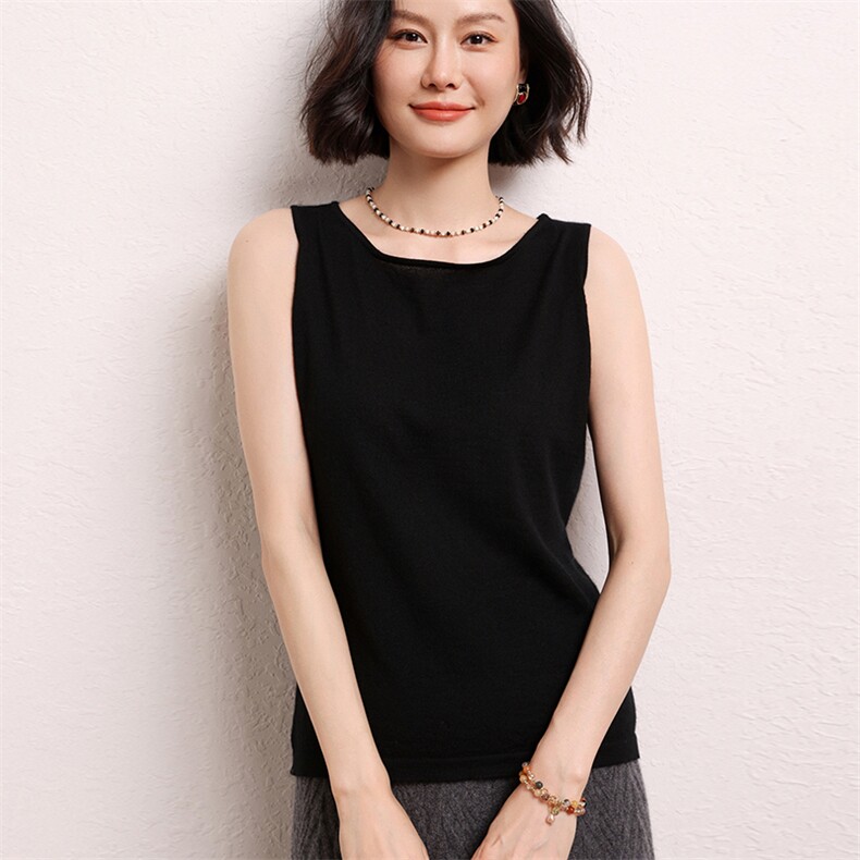 新款68支精纺一字领吊带背心内搭上衣百搭针织衫打底衫,女装背心吊带,江帆羊绒