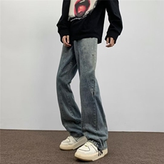 新款港风美式高街ins潮牌直筒休闲牛仔裤男N08222-P48，男装牛仔裤，星座308B-1