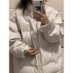 拉链标准纯色潮流新款潮青少年男女立领保暖pu皮字母刺绣棉服图片