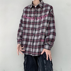 格子衬衫男女韩版潮流高街帅气刺绣字母2025春季ins外套CY963-P49，男装衬衫，星座412-3