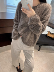 2026年秋季时尚百搭通勤简约休闲花纱圆领，女装羊毛衫，圣旺供货