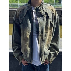 美式水洗cleanfit牛仔外套男女做旧黄泥染色重磅夹克解构春款，男装工装外套，星座410-7