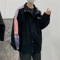 夹克外套春秋2021新款宽松腰果花拼接灯芯绒棒球服insW1826-P58，男装夹克，星座512-4