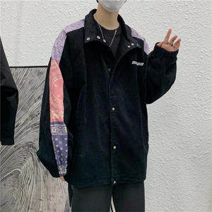 夹克外套春秋2021新款宽松腰果花拼接灯芯绒棒球服ins W1826-P58图片