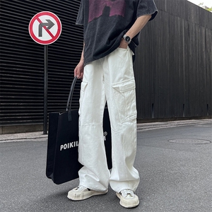 特 夏序100棉新款工装裤白色弯刀牛仔裤潮流男裤长期有货 556P55图片