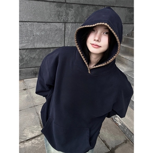 抖音得物高品质二开 25秋冬美式重磅宽松纯色连帽贝壳刺绣卫衣W63图片