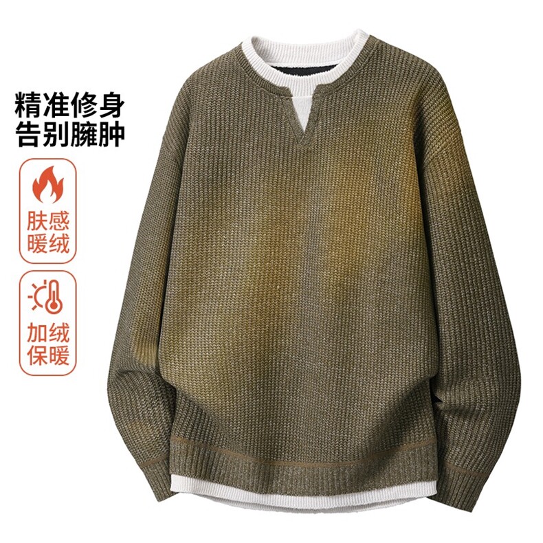 MY404R粗线一体绒开叉领叠穿慵懒氛围假两件宽松毛衣长袖图片