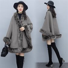 芷墨冬装新款双面羊绒斗篷披肩外大毛领，商品下架区，芷墨服饰