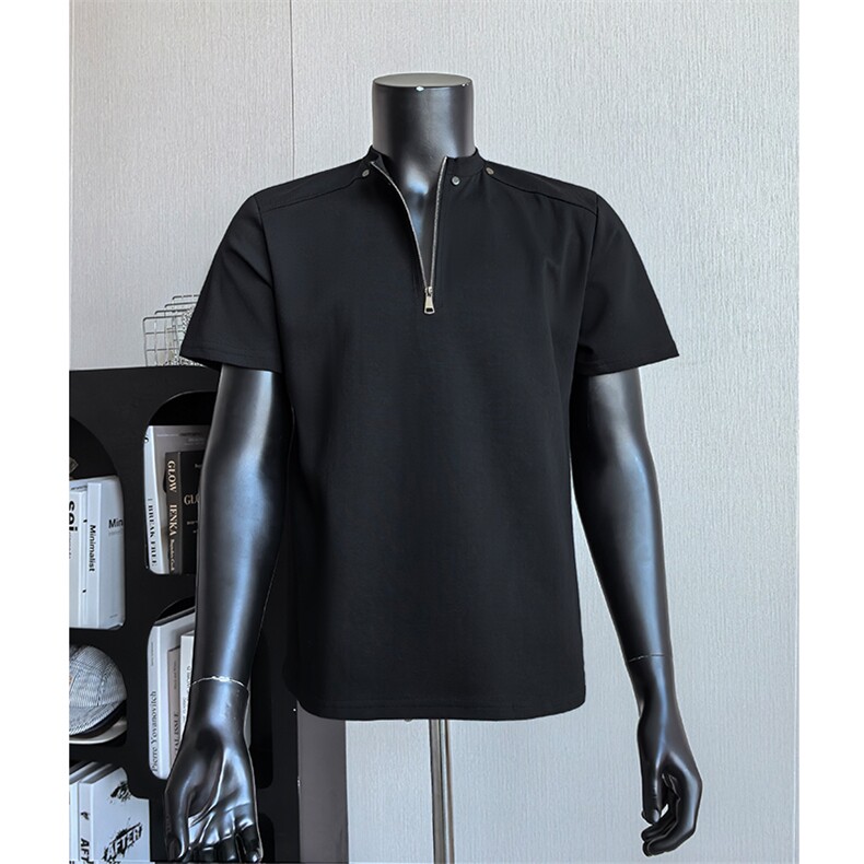 美式简约高街短袖T恤男拉链宽松半袖上衣正肩T恤25XT77281特批30，男装T恤，电商A042