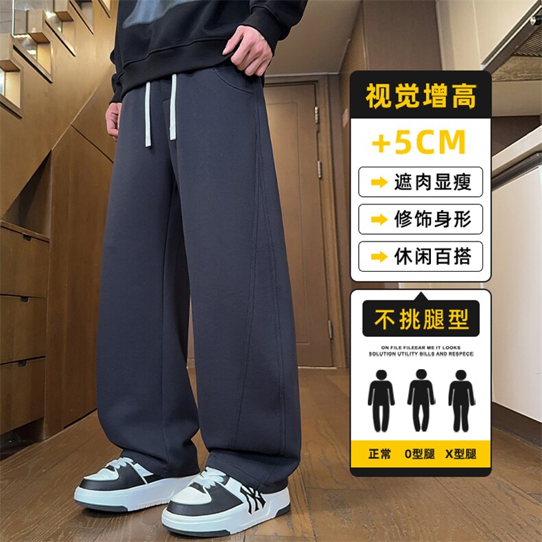 高级感美式弯刀灰色卫裤男2025冬季直筒宽松舒适长裤子Z2576-P45图片