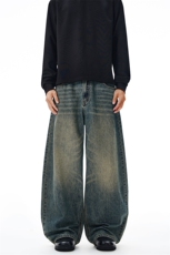 2025秋冬美式多色弯刀牛仔裤男女直筒宽松弧形百搭基础长裤子潮，男装牛仔裤，星座301D-3