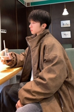 港风PU皮复古做旧双侧金属拉链设计夹克式棉衣男MY77092P130控198，男装夹克，星座227-7