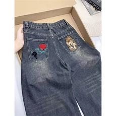 美式时尚高级感设计感春秋个性潮流休闲拖地阔脚裤水洗牛仔裤男女，男装牛仔裤，星座302B