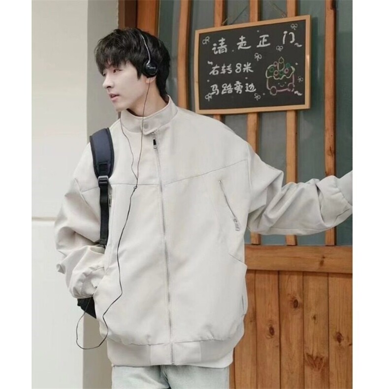 潮青少年常规款宽松型美式高街拉链立领工装飞行员夹克文艺,男装夹克,星座506A