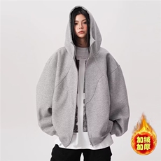 加绒连帽外套男美式卫衣高街潮牌痞帅开衫513AKS2406P57，女装短外套，星座513A