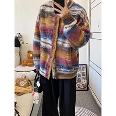 网络图现货！条纹撞色针织衫男宽松高级感开衫毛衣RMY219-P60，男装针织衫/毛衣，星座1005-6
