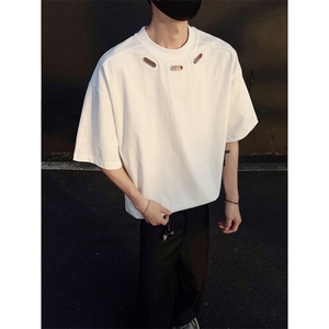 300克得物重磅100纯棉宽松条纹结构感光板短袖T恤男 RH5025-特P33图片