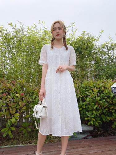 夏季小格子连衣裙，女装连衣裙，依岸