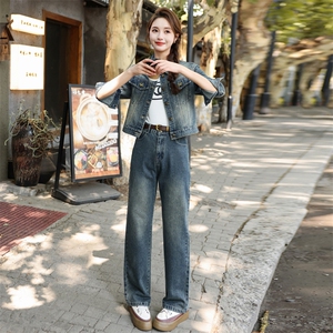 牛仔套装女2025新款春季时尚洋气减龄小个子短款外套裤子两件套潮图片