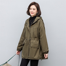 2024年冬季时尚潮流中长款休闲加绒加厚派克服，女装棉衣/棉服，独衣靓