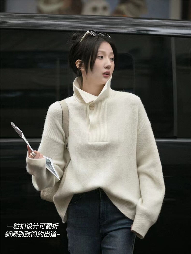 新款高领35%羊绒女冬季韩系慵懒风针织羊绒衫,女装羊绒衫,以美红杉羊绒