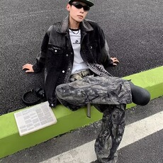 牛仔外套男士春秋季高级感痞帅工装夹克2024新款潮牌复古上衣，男装夹克，星座410-7