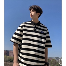 1美式港风条纹短袖polo衫大码M-5XL翻领短袖T恤男DP8761P40控59，男装T恤，星座226-2
