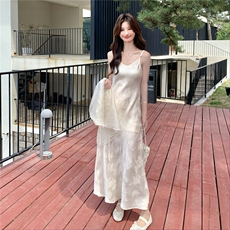 新中式国风刺绣盘扣上衣吊带裙两件套女2025夏季新款气质显瘦套装，女装连衣裙，2C159