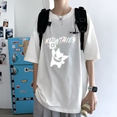 重磅美式复古个性设计反光五分短袖T恤男装潮牌ins夏季宽松上衣，男装T恤，星座218-8