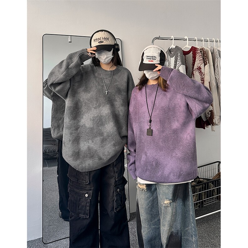 冬季新款D5590-TP5588青少年圆领套头衫扎染休闲百搭毛衣男,男装针织衫/毛衣,电商A102