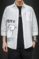 2021夏季新款日系大码男马切达猫咪印花宽松七分袖衬衫C3005-P45，男装衬衫，电商A001