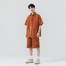 短袖衬衫男新款夏季薄款透气搭配套装短裤宽松翻领衬衣TZ068-P90，男装衬衫，星座308B-2