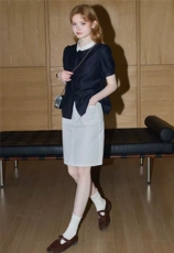 夏季都市摩登设计感拼色翻领短袖时尚百搭，女装T恤，湘姗