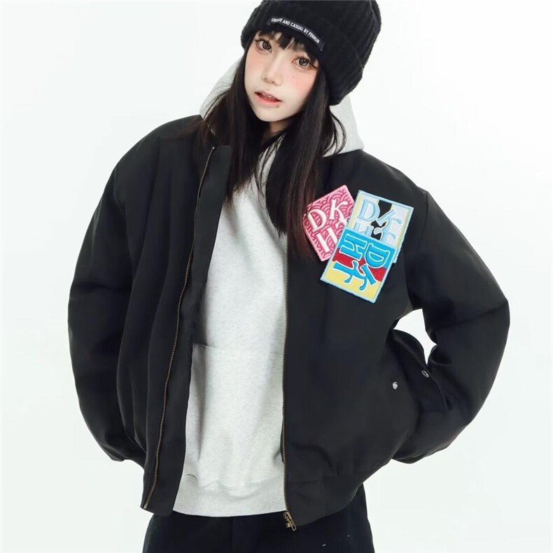 美式复古刺绣贴标外套趣味宽松飞行服男女情侣春秋新款夹克宽松型,男装夹克,星座1210-1