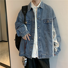 腰果花拼接牛仔春秋季宽松原宿bf复古港风情侣夹克上衣W1517-P62，男装夹克，星座512-2