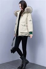 2022冬季新款韩版时尚简约宽松保暖舒适大毛领连帽棉衣，女装棉衣/棉服，三木叶子