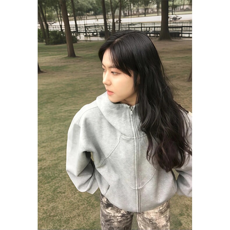 抖音得物高品质二开26春装美式高街重磅结构高领连帽卫衣外套W62,女装短外套,电商A486