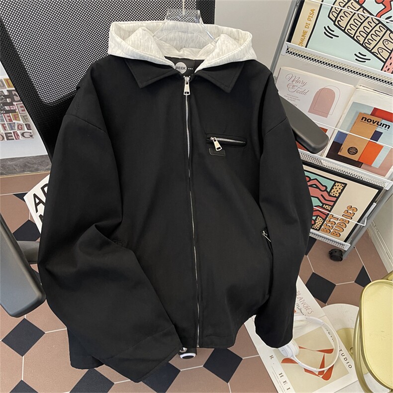 港风春款男连帽假两件夹克衫补丁刺绣外套JK1200P80,男装夹克,星座1013-1