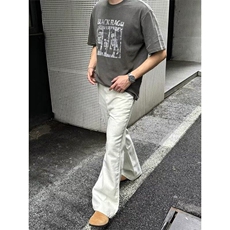 慵懒风冬加厚白色牛仔裤男美式高街阔腿裤子男休闲cleanfit微喇裤，男装牛仔裤，星座506A