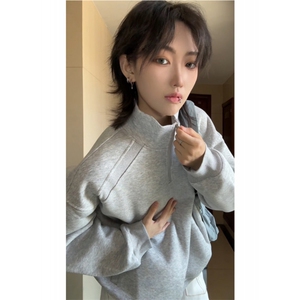 美式复古半拉链套头卫衣男女秋季宽松情侣百搭休闲上衣特P48图片