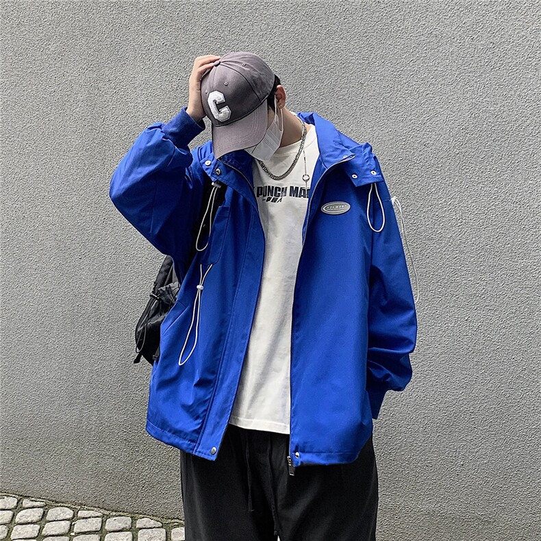 克莱因蓝外套男中性风休闲宽松抽绳装饰大码M-5XL夹克男JK7569P75,男装夹克,星座227-7