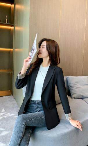 2021春装新款小西装袖口拼格子20297#，女装西装，樱·之秀