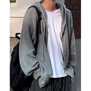 宽松型带帽长袖青少年潮牌休闲针织开衫男生外套落肩袖 M6512图片