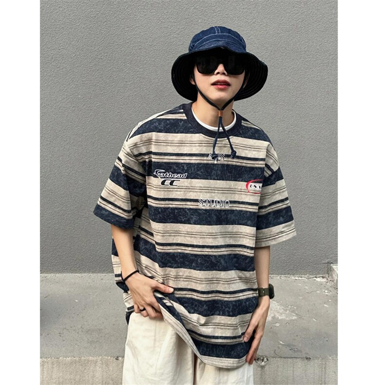 240克美式宽松版条纹短袖T恤男A426-1-CT05-P30,男装T恤,电商A426-1(原A430-1)