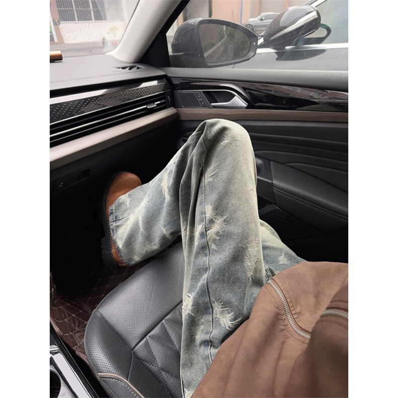 B221 美式ins高街暗黑宽松直筒提花牛仔裤LK24397-特P52控88图片