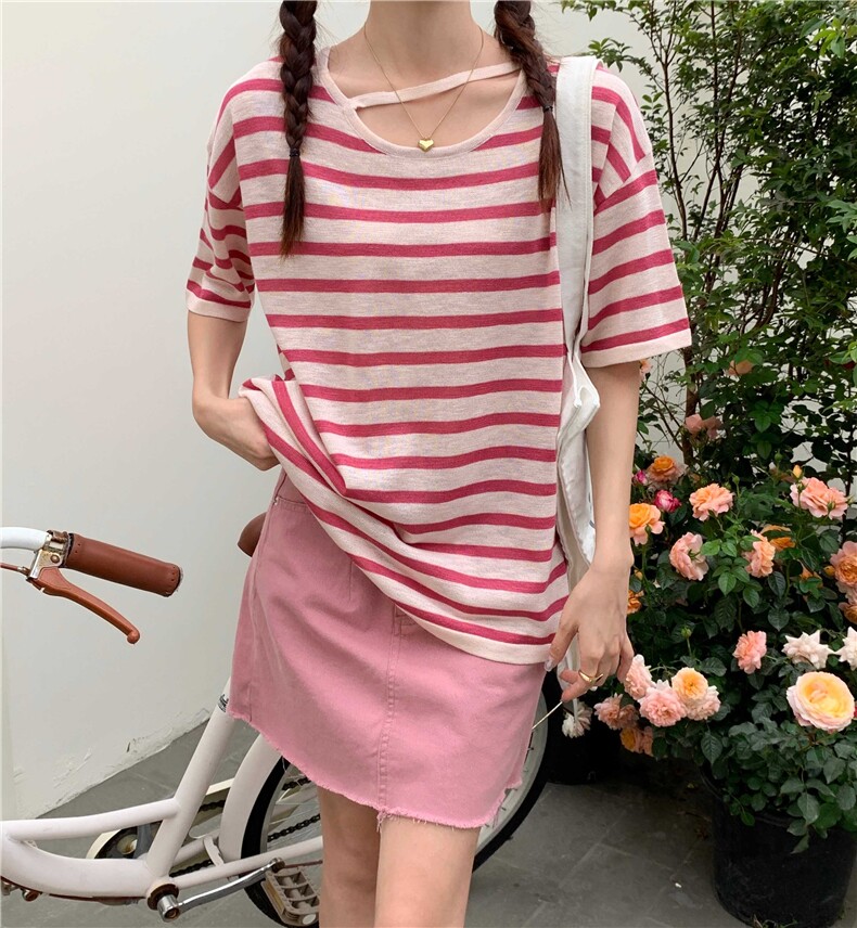 夏季新款简约百搭短袖针织衫女宽松休闲上衣,针织衫/毛衣,伟祺羊绒