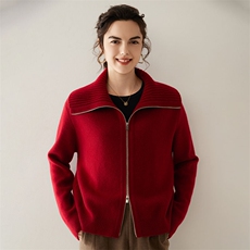 秋冬新款羊绒衫女拉链开衫翻领宽松加厚外搭毛衣山羊绒针织衫上衣，女装羊绒衫，轩妮羊绒