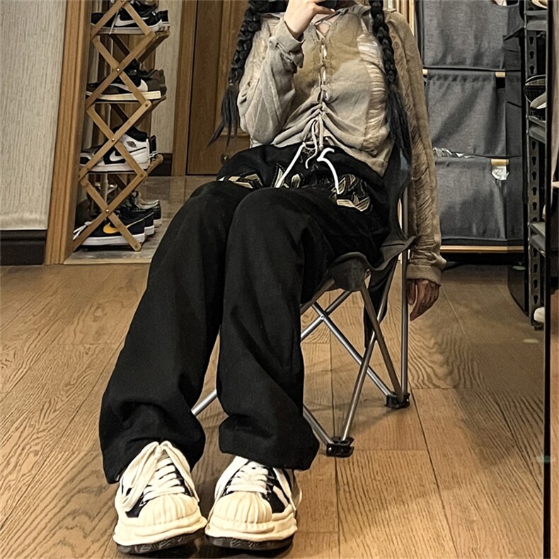 美式高街刺绣休闲裤子ins潮牌宽松直筒拖地阔腿裤运动裤K7335-P37,男装休闲裤,星座512-3